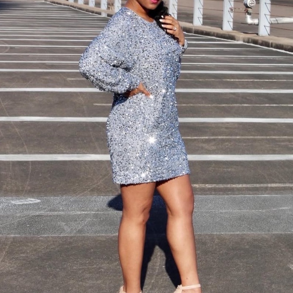 Buddy Love Silver Sequin Long Sleeve Dress